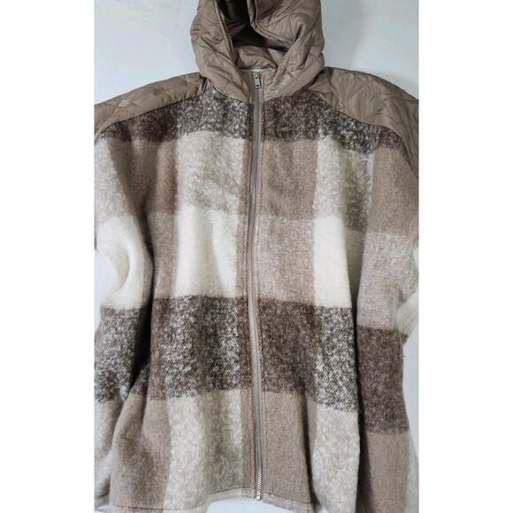 Unbranded Womens Ponco S/M Hooded Brown&Cream Plaid Quilted Accents Zip-up - Picture 10 of 10